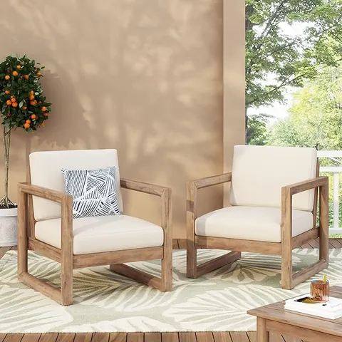 Set of 2 β Outdoor Acacia Wood Patio Club Chair