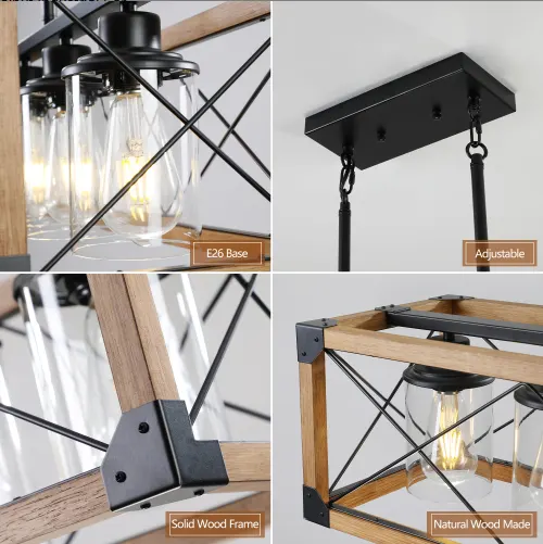 32 Inch Walnut Industrial Farmhouse Rectangle Pendant Light β photo 6
