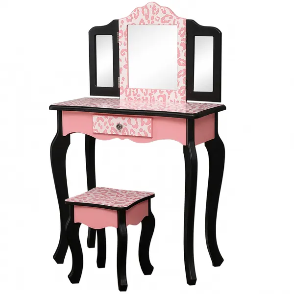 Three-fold Mirror Single Drawer Feet Children Dresser Red — photo 2