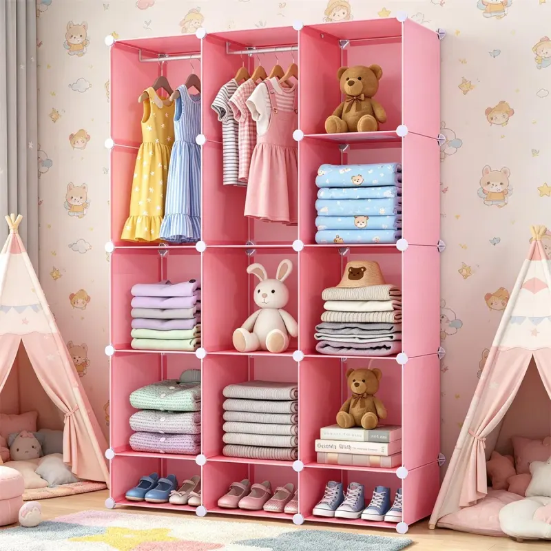 3-Cube Pink Modular Kids Closet — photo 4