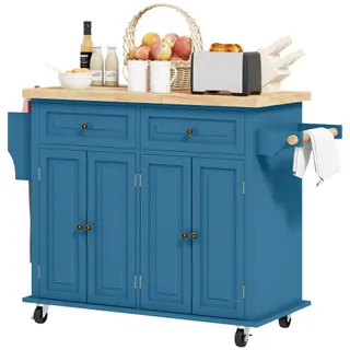 Kitchen Island on Wheels — Rolling Cart with Rubberwood Top