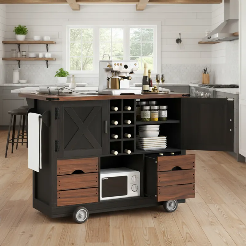 K&k 54 Farmhouse Kitchen Island with Drop Leaf