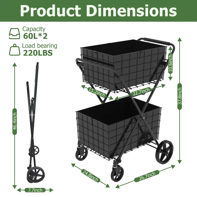 Jumbo Shopping Cart — 2 Layers Grocery Cart on Wheels — photo 3