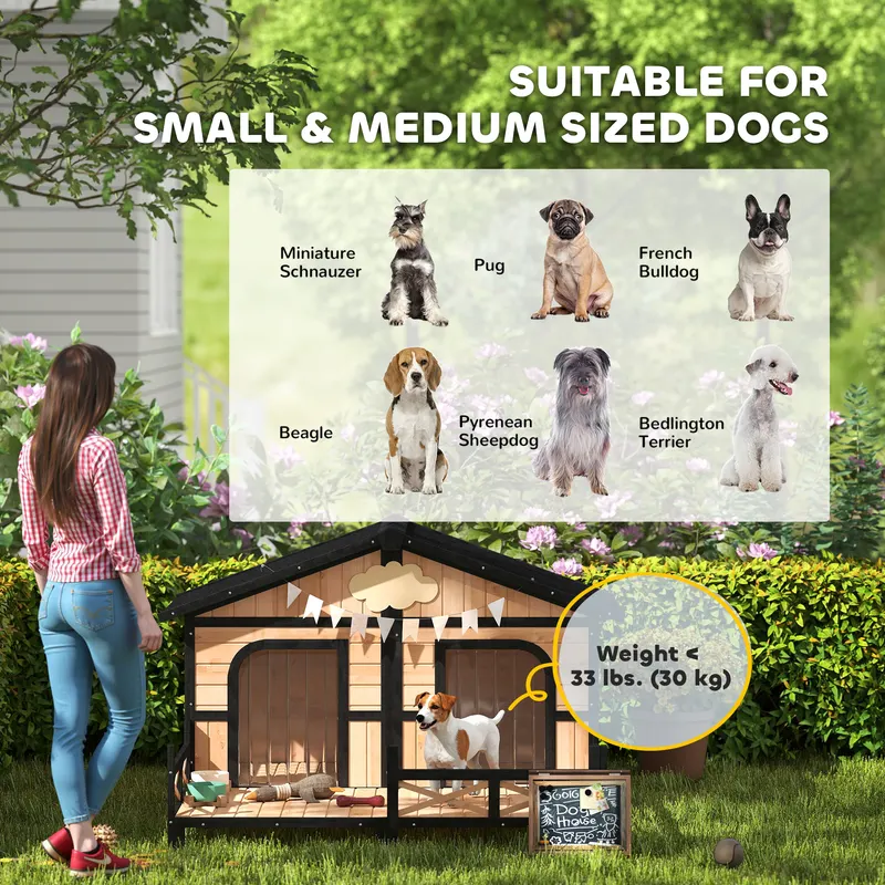 Dog House Outdoor — Wooden Dog Kennel Weatherproof with Porch — photo 4
