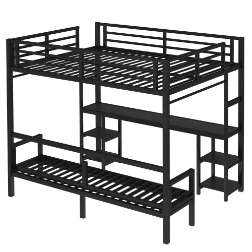 Queen Over Twin XL Metal Bunk Bed Loft Bed with Desk and Shelves β photo 8