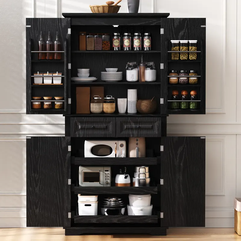 K&k 71 Tall Kitchen Pantry Cabinet with 3 Pull Out Cabinet — photo 5