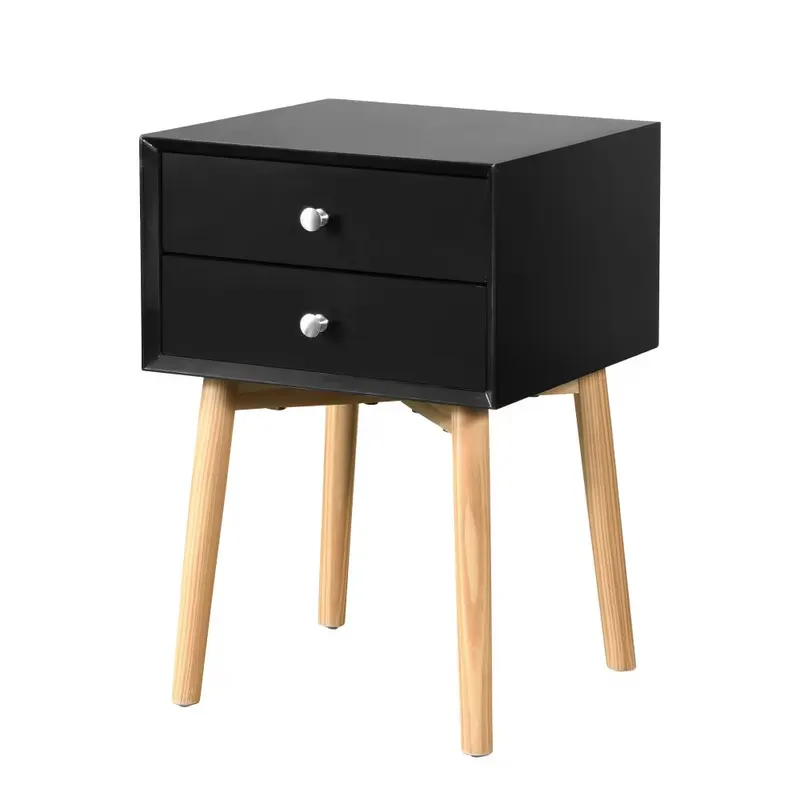Side Table — Bedside Table with 2 Drawers and Rubber Wood Legs — photo 5