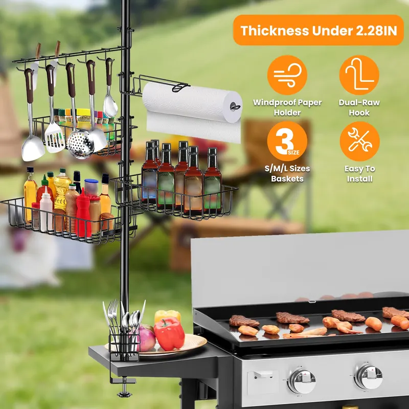 Griddle Caddy for Picnic with Paper Towel Holder Hook Baskets β photo 2