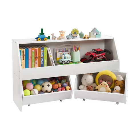 Toy Storage Organizer — Wooden Kids Bookshelf with Storage
