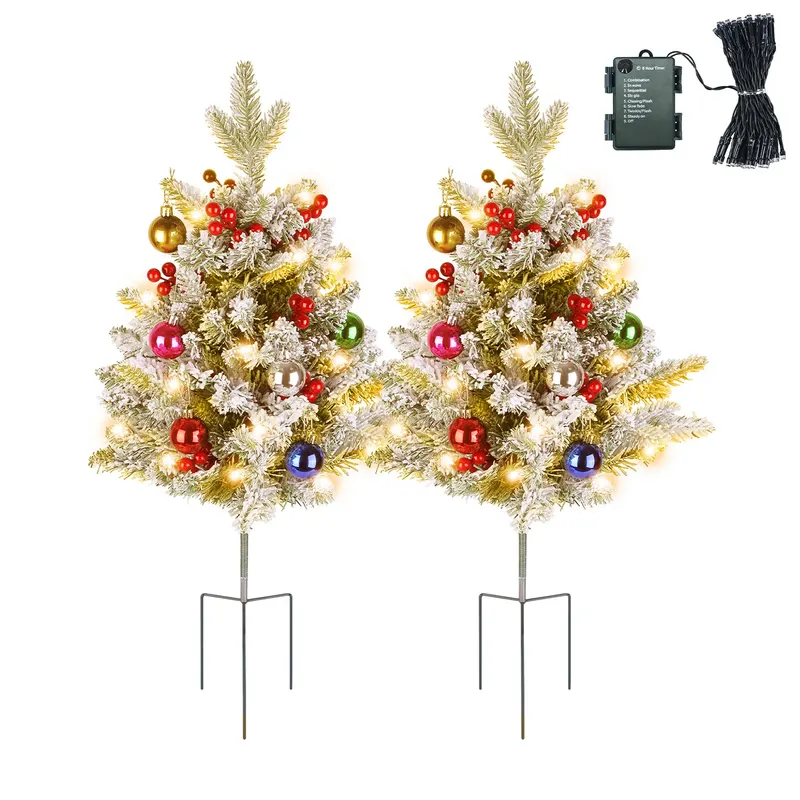 2Pcs Solar Powered Lighted Christmas Tree Urn Filler with Light — photo 3