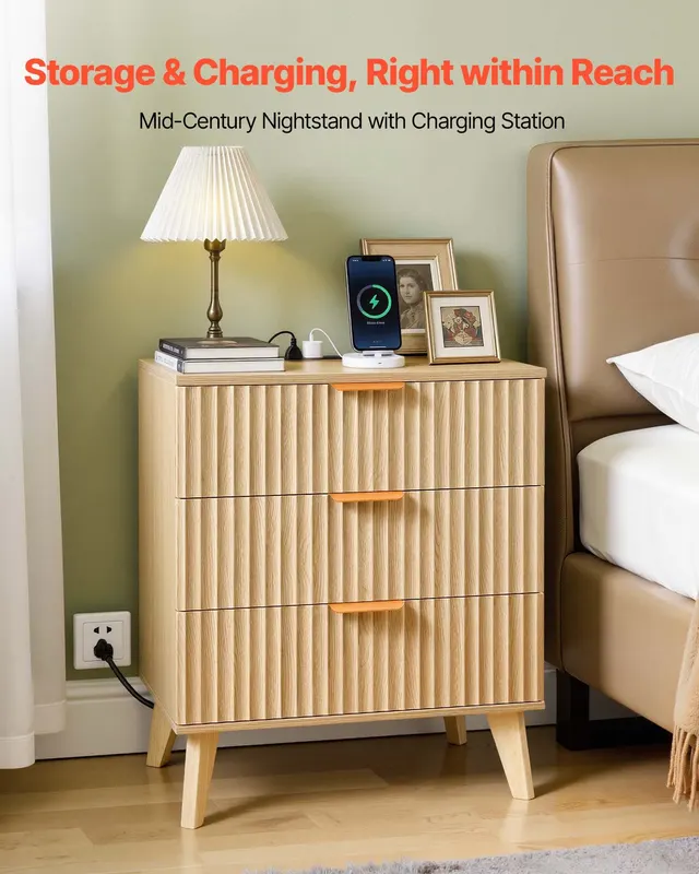 Fluted Nightstands with Charging Station β photo 3