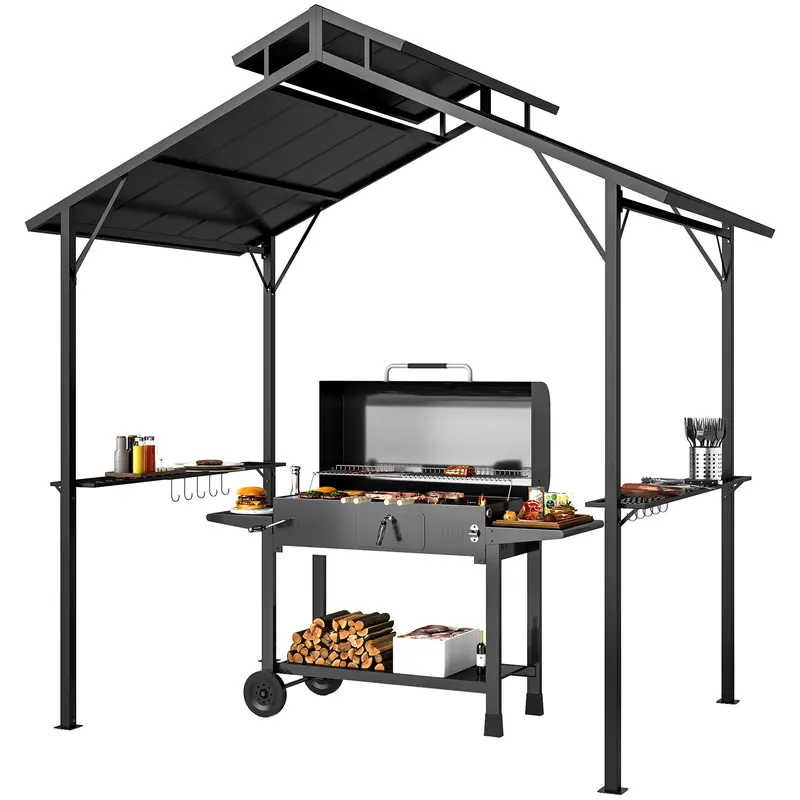 Hardtop Grill Gazebo with Double Metal Roof