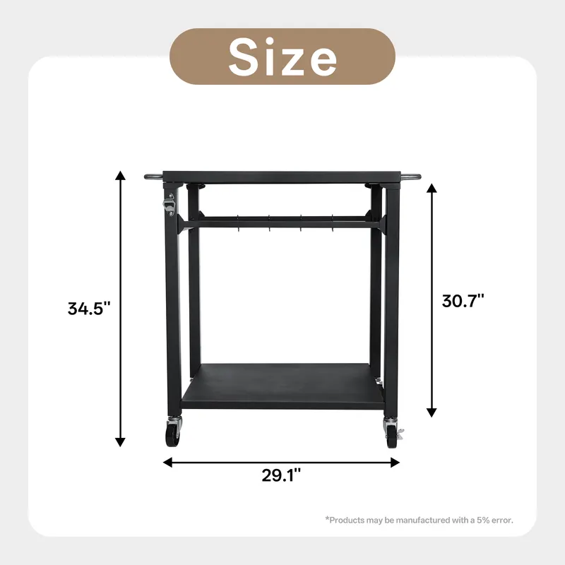 2-Tier Outdoor Grill Cart with Locking Wheels & Tool Hooks — photo 3