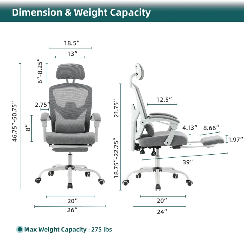 Retractable Footrest Ergonomic Swivel Office Chair with Lumbar — photo 6