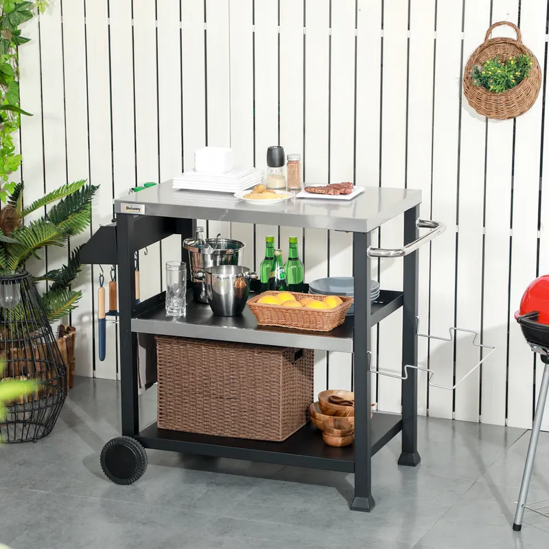 3-Shelf Outdoor Grill Cart Table with Side Handle — photo 2