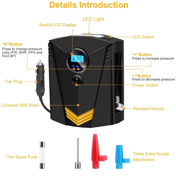 Tire Inflator 12V DC 100W 150PSI Digital Tire Pump W/LCD Display — photo 6