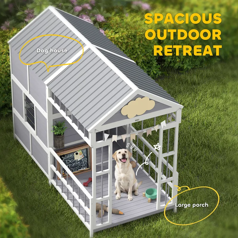79"L Large Dog House Outdoor — Wooden Dog Kennel with Porch — photo 8