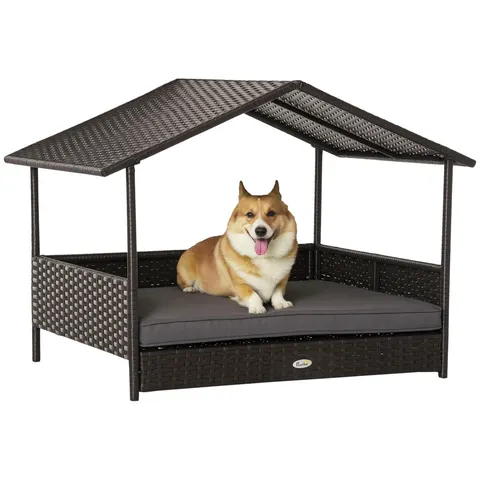 Wicker Dog House Outdoor with Canopy