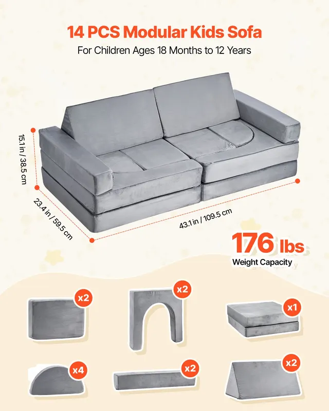 Modular Kids Play Couch β Sectional Toddler Sofa with Armrests β photo 3