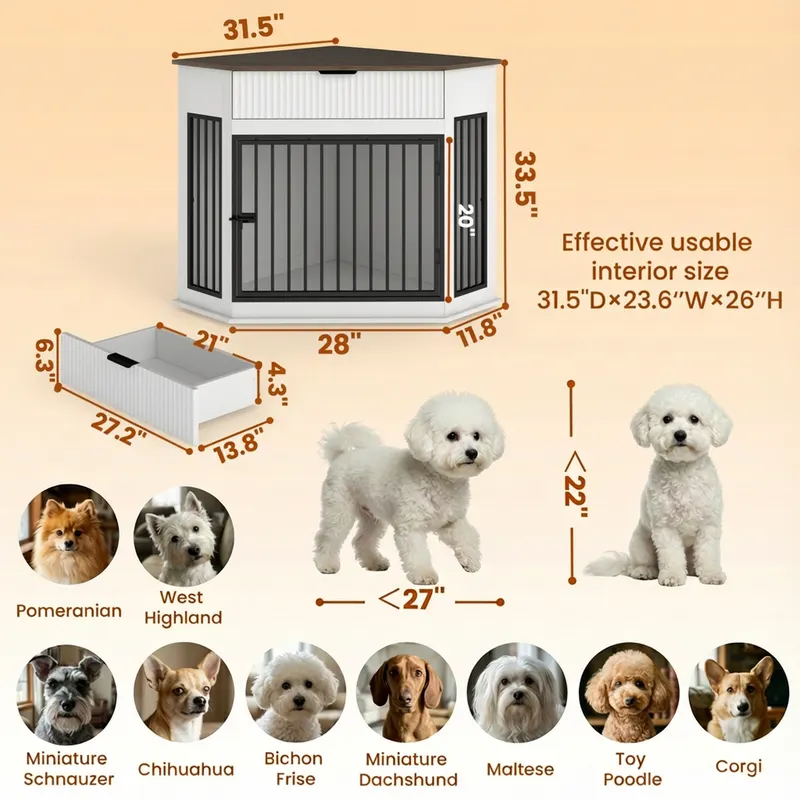 44.6 Corner MDF Dog Crate Furniture for Small Medium Dogs — photo 4