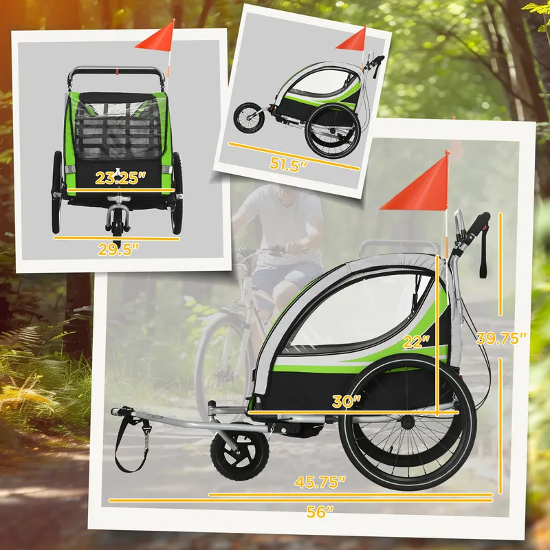3-in-1 Bike Trailer for Kids — Running Stroller with 2 Seats — photo 4