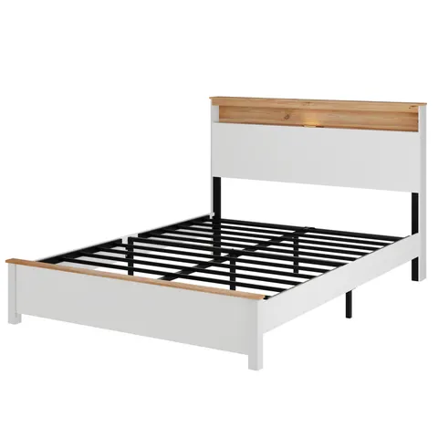 Full Farmhouse Wood Bed Frame with Storage Headboard & Charging