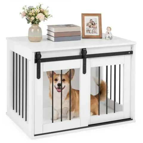 31.5" Dog Crate Furniture with Sliding Barn Door