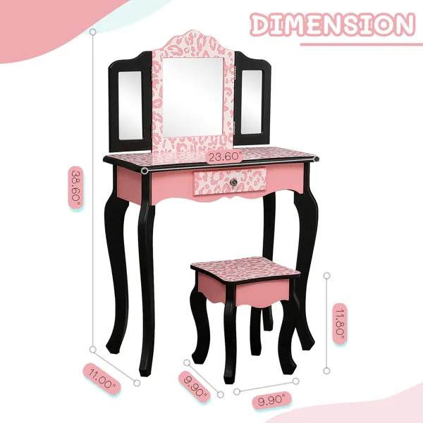 Three-fold Mirror Single Drawer Feet Children Dresser Red — photo 5