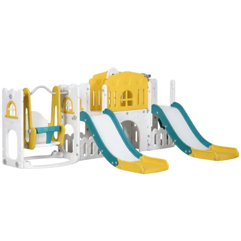 8 in 1 Slide and Swing Set β Baby Swing Set with Basketball Hoop