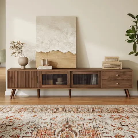 76 Modern Minimal Glass-doors TV Stand for TVs Up to 85 Inches