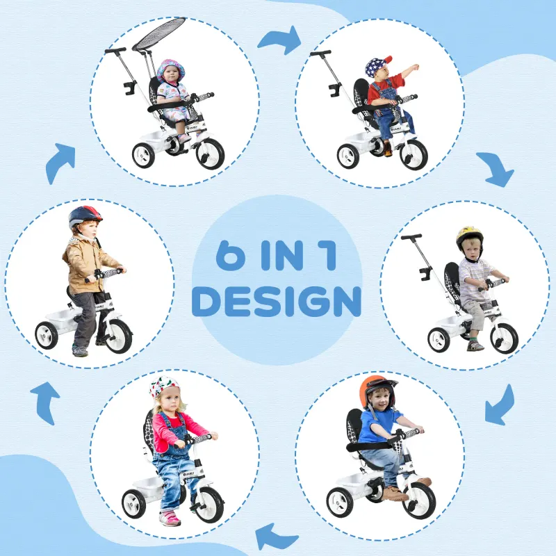6 in 1 Kids Tricycle with Removable Handlebar and Canopy β photo 6