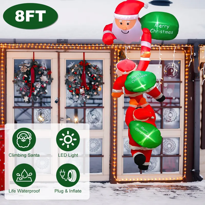 8FT Climbing Inflatable Santa Claus with Light Hanging Blow Up — photo 2