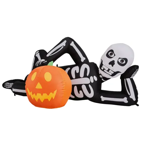 7ft Inflatable Halloween Decor with Lying Skeleton