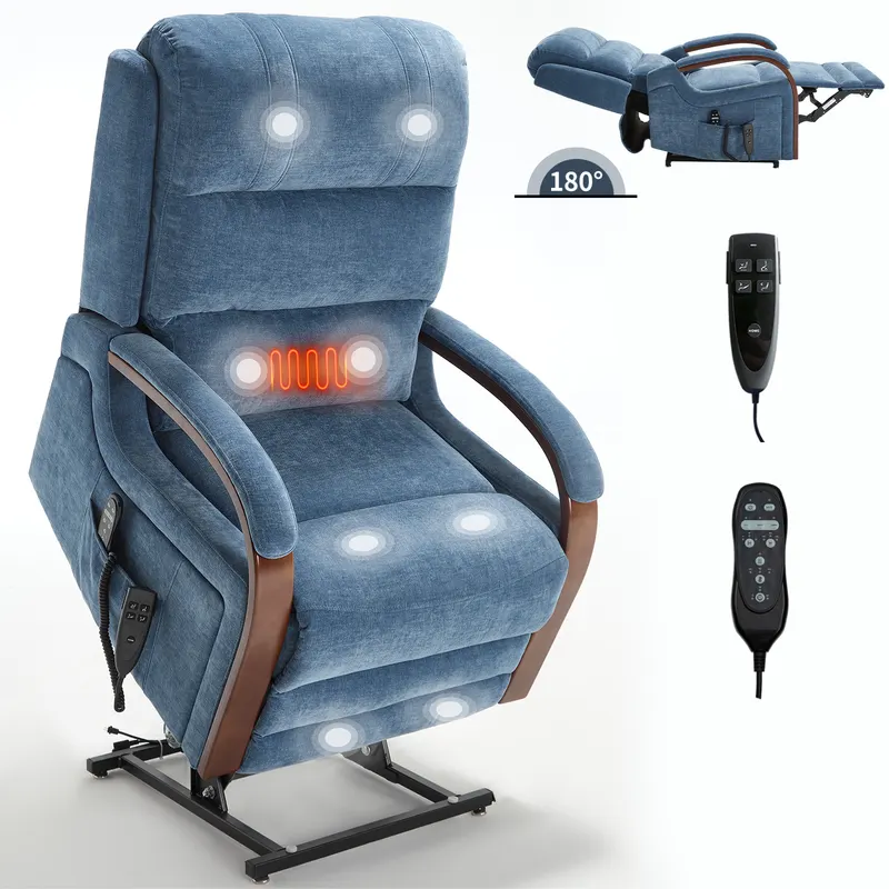 Power Blue Chenille Lift Recliner Chair Dual Motor Infinite — photo 3