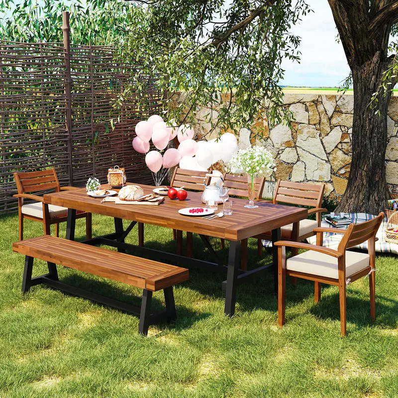 Outdoor Wood Dining Set for 7-8 Person
