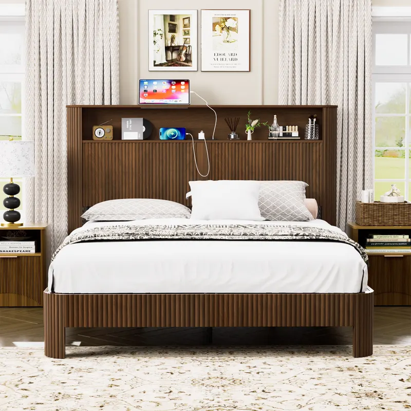 Queen Size Bed Frame with Storage Headboard — photo 2
