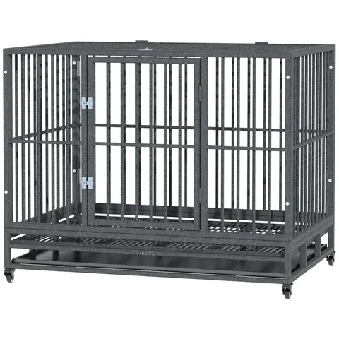 43" Heavy Duty Dog Crate Metal Cage Kennel with Lockable Wheels