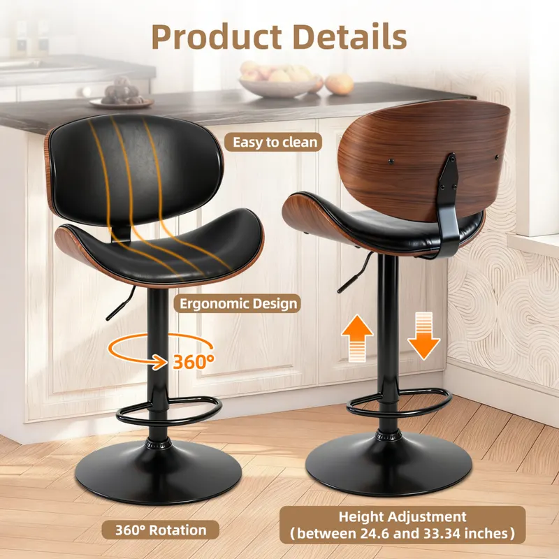 A Set of 2 Rotating Bar Stools with Adjustable Height — photo 2