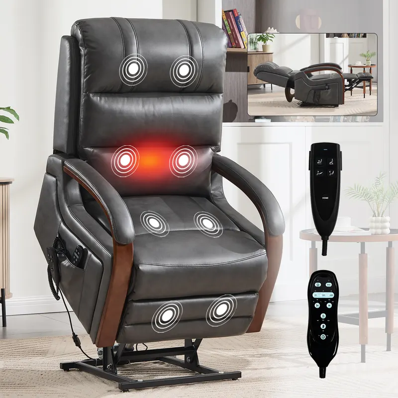 Power Dark Grey Leatheraire Lift Recliner Chair Dual Motor