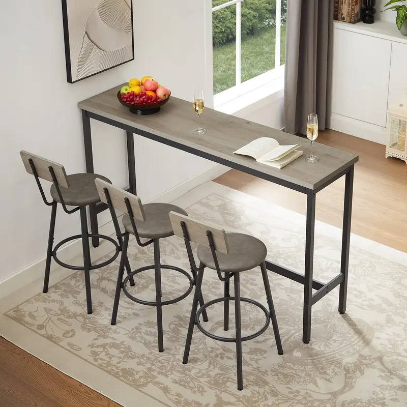 Long Bar Table Set with 3 PU Upholstered Bar Stools β photo 4