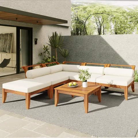 6 Piece Patio Sofa Set β Acacia Wood Outdoor Modular Sectional