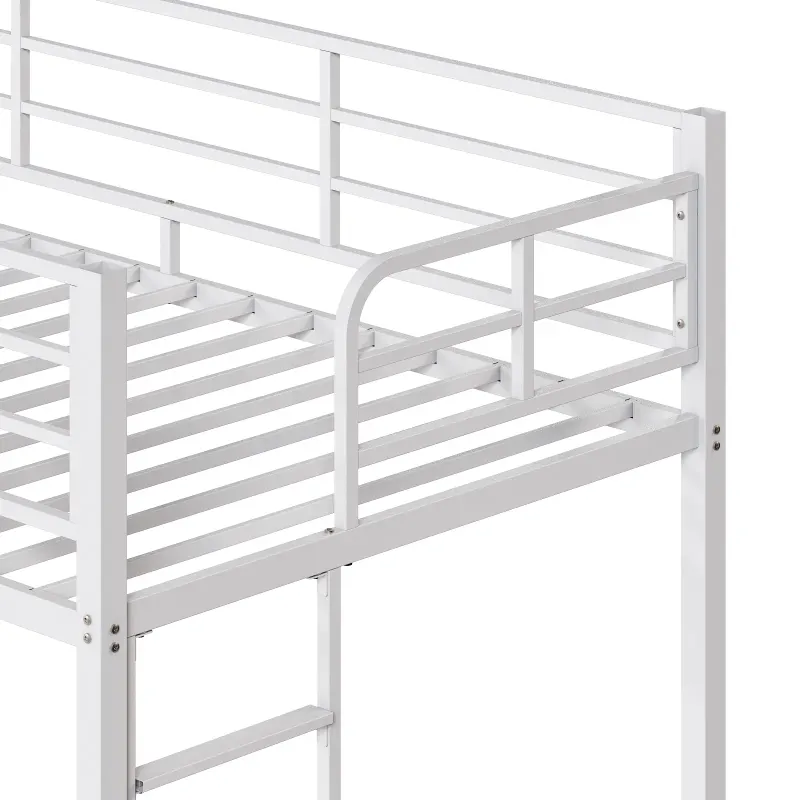 White Twin Bunk Bed Square Tube High Guardrail Side Ladder — photo 6