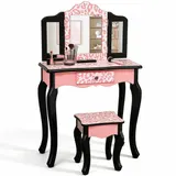 Three-fold Mirror Single Drawer Feet Children Dresser Red — photo 6