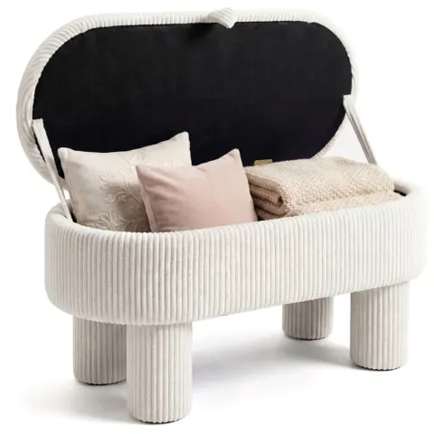 Beige 42 Inch Corduroy Storage Bench