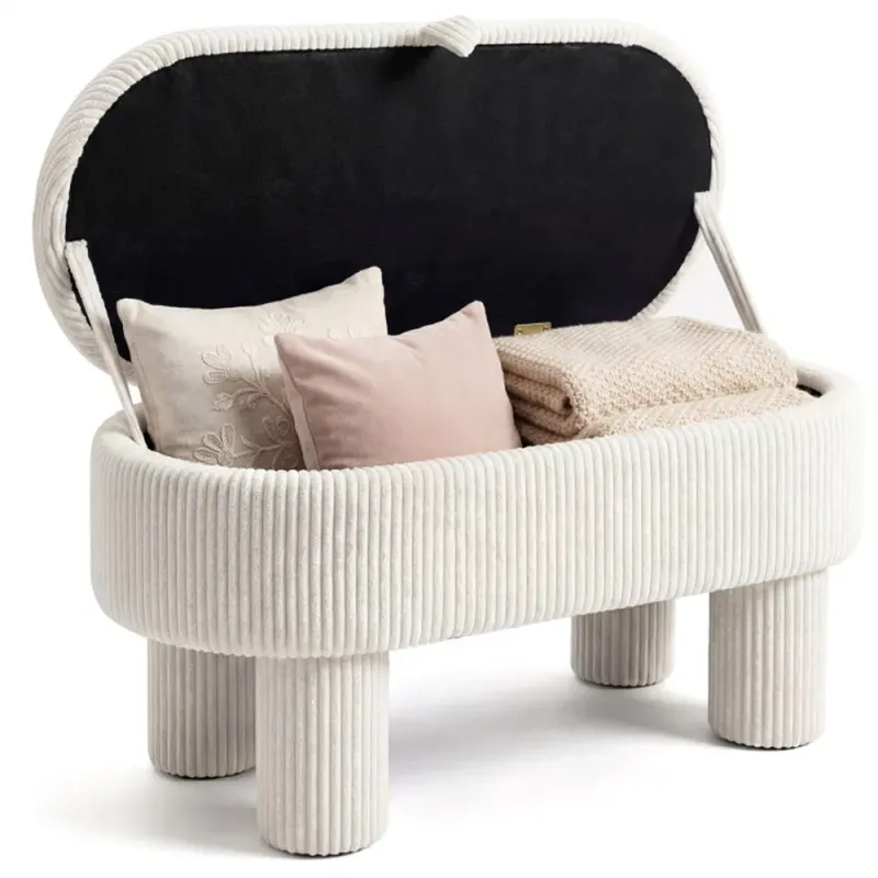 Beige 42 Inch Corduroy Storage Bench