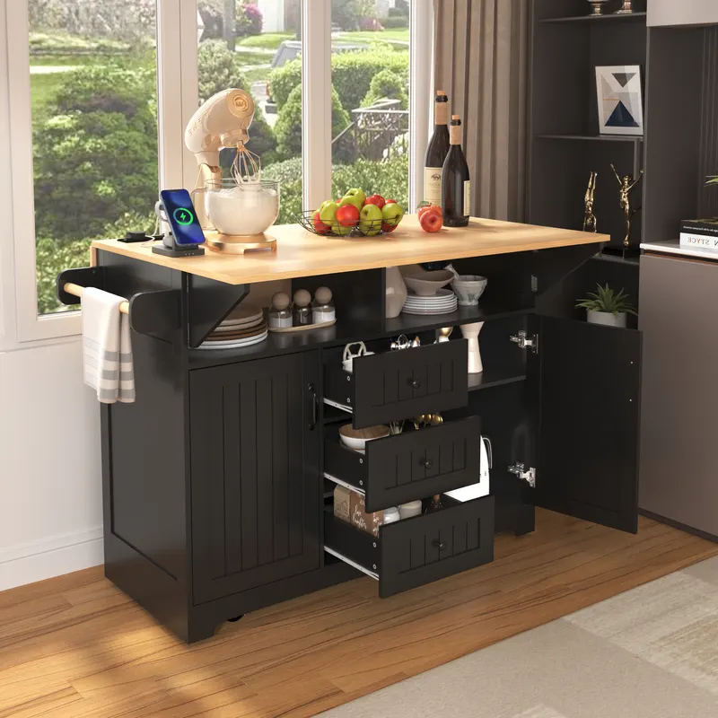 K & K 55.7 Large Kitchen Island with 2 Drop Leaf — photo 4