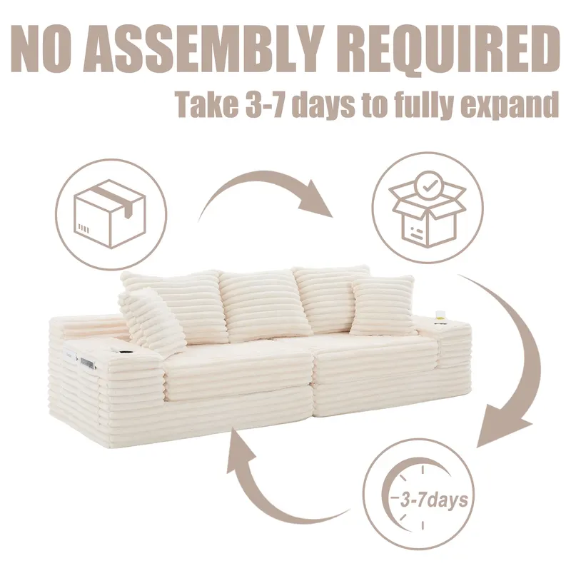 Oversized Boneless Four Seats Sofa with Cup Holder and Side — photo 2