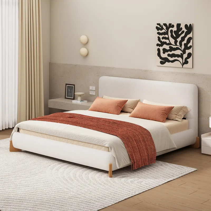 Elegant Boucle Upholstered Bed