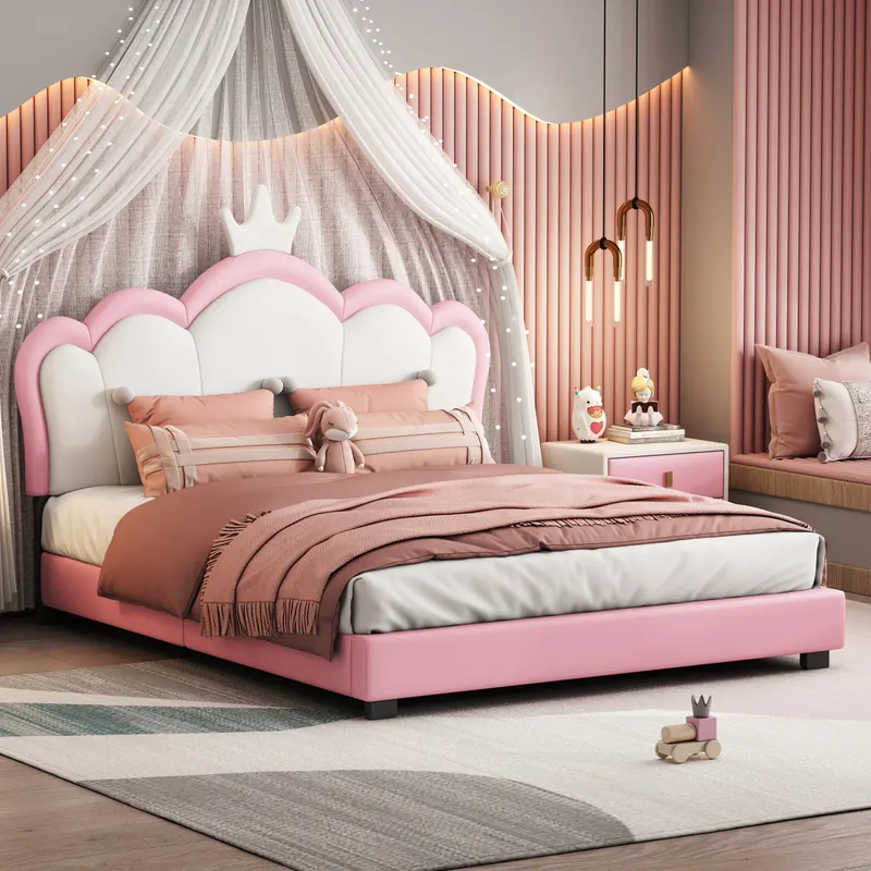 Full Size Upholstered Princess Bed with Crown Headboard — photo 3