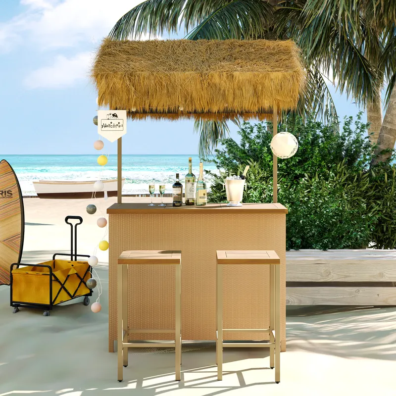Hawaiian-style Bar Height Patio Set with PE Grass Canopy β photo 5